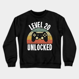 Level 20 Unlocked T-Shirt - 20th Birthday Gamer Gift - Twentieth Anniversary Gift Crewneck Sweatshirt